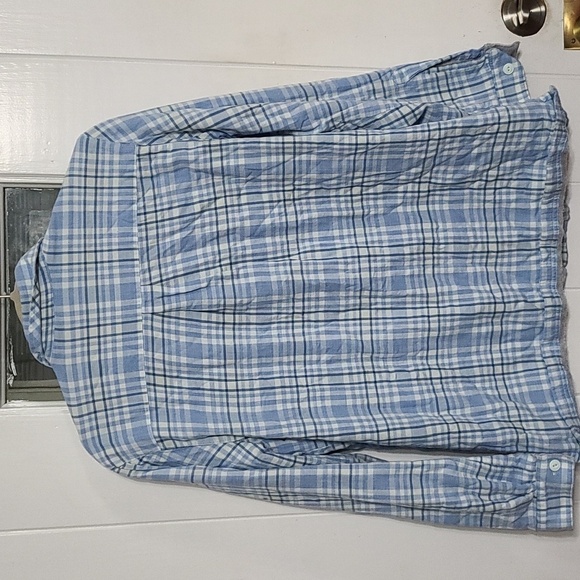 L.L.Bean Mens Flannel Shirt Blue/White Plaid Gray Fleece Lining Pocket M EUC - Picture 7 of 12